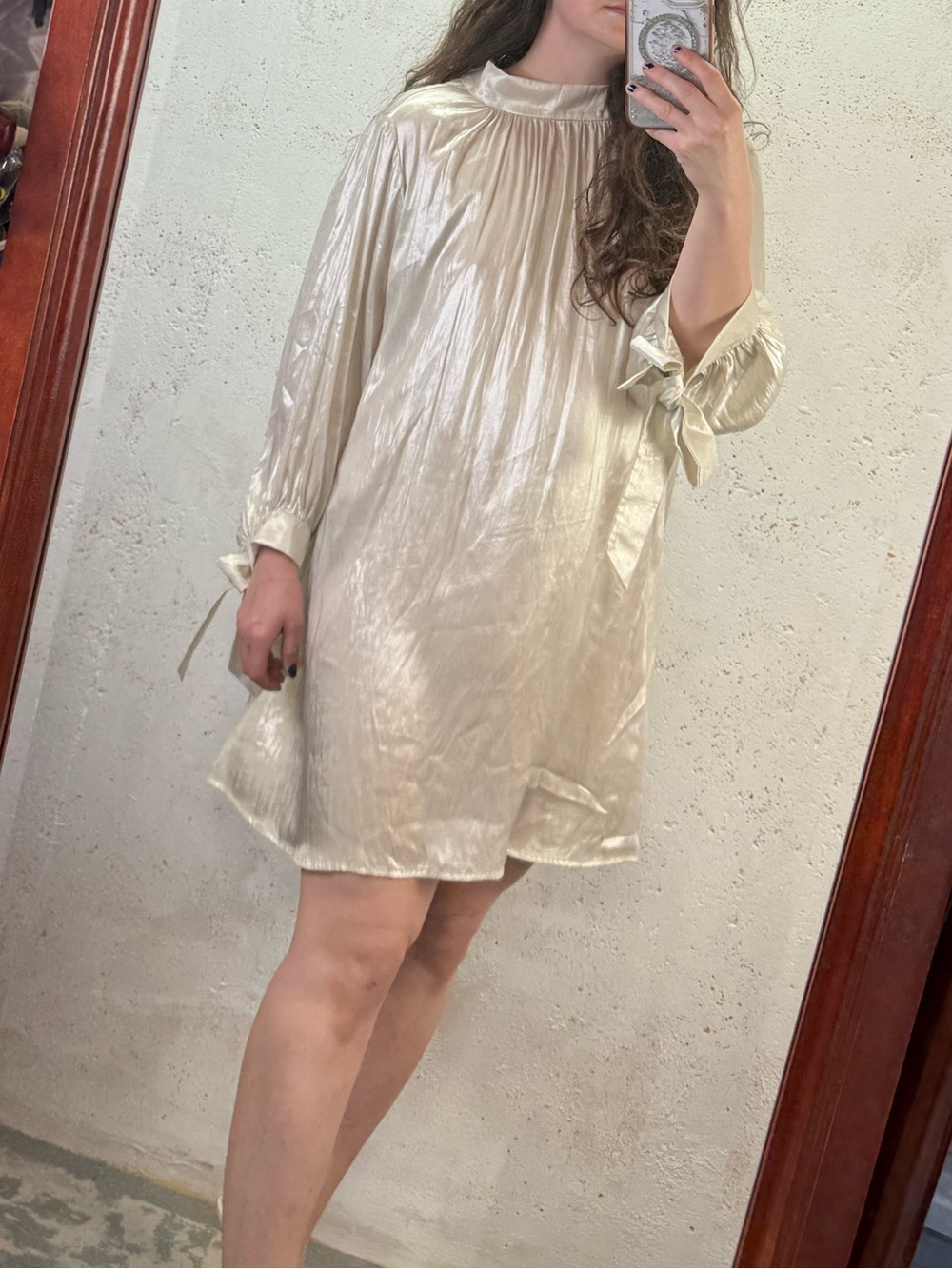 R. G. Kane Lagenlook Relaxed Fit Tie Back Tunic Dress NEW Size Small Cream Flowy - Picture 11 of 12